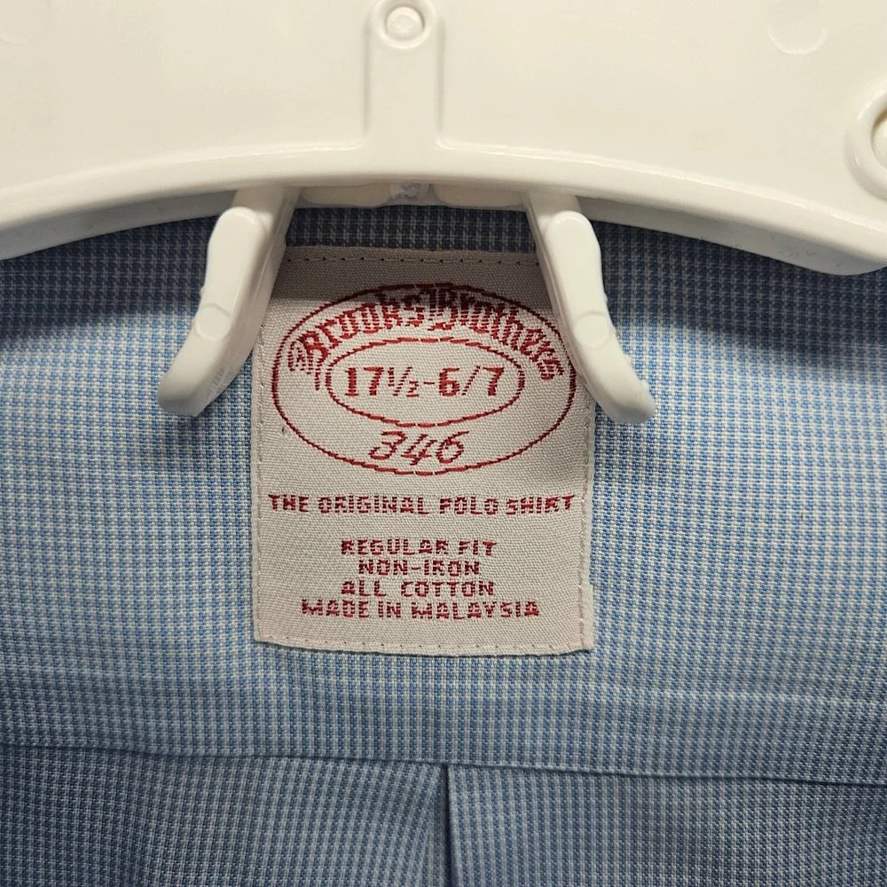 Brooks Brothers 346 Men's Light Blue‎ Houndstooth Dress Shirt Sz 17.5 6/7